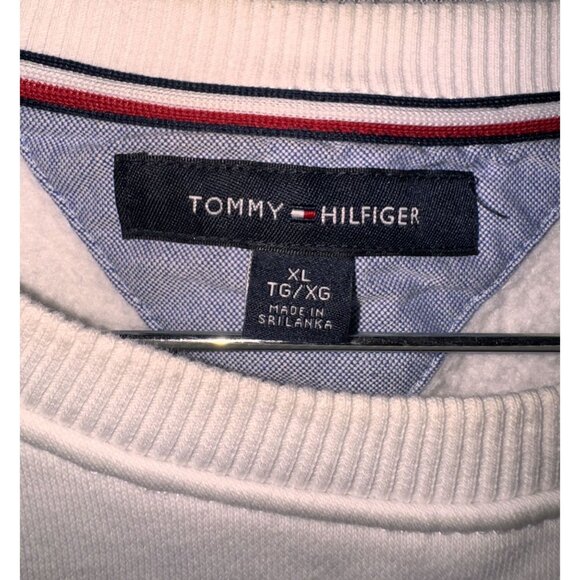 Tommy Hilfiger White Logo Sweatshirt XL Crewneck Cotton/Polyester Unisex Casual - Picture 3 of 8
